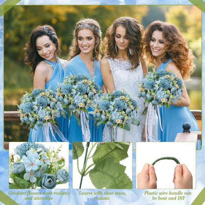 Peonies Artificial Flowers Faux Roses Silk Flowers Hydrangea Artificial Bouquet for Wedding Table Centerpiece Floral Vase Home Office Bridal Decor(Blue,12 Bundles)