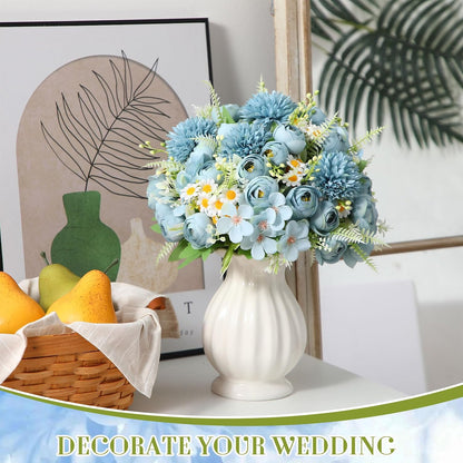 Peonies Artificial Flowers Faux Roses Silk Flowers Hydrangea Artificial Bouquet for Wedding Table Centerpiece Floral Vase Home Office Bridal Decor(Blue,12 Bundles)
