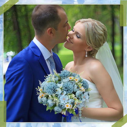 Peonies Artificial Flowers Faux Roses Silk Flowers Hydrangea Artificial Bouquet for Wedding Table Centerpiece Floral Vase Home Office Bridal Decor(Blue,12 Bundles)