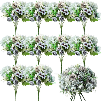 Peonies Artificial Flowers Faux Roses Silk Flowers Hydrangea Artificial Bouquet for Wedding Table Centerpiece Floral Vase Home Office Bridal Decor(Blue,12 Bundles)