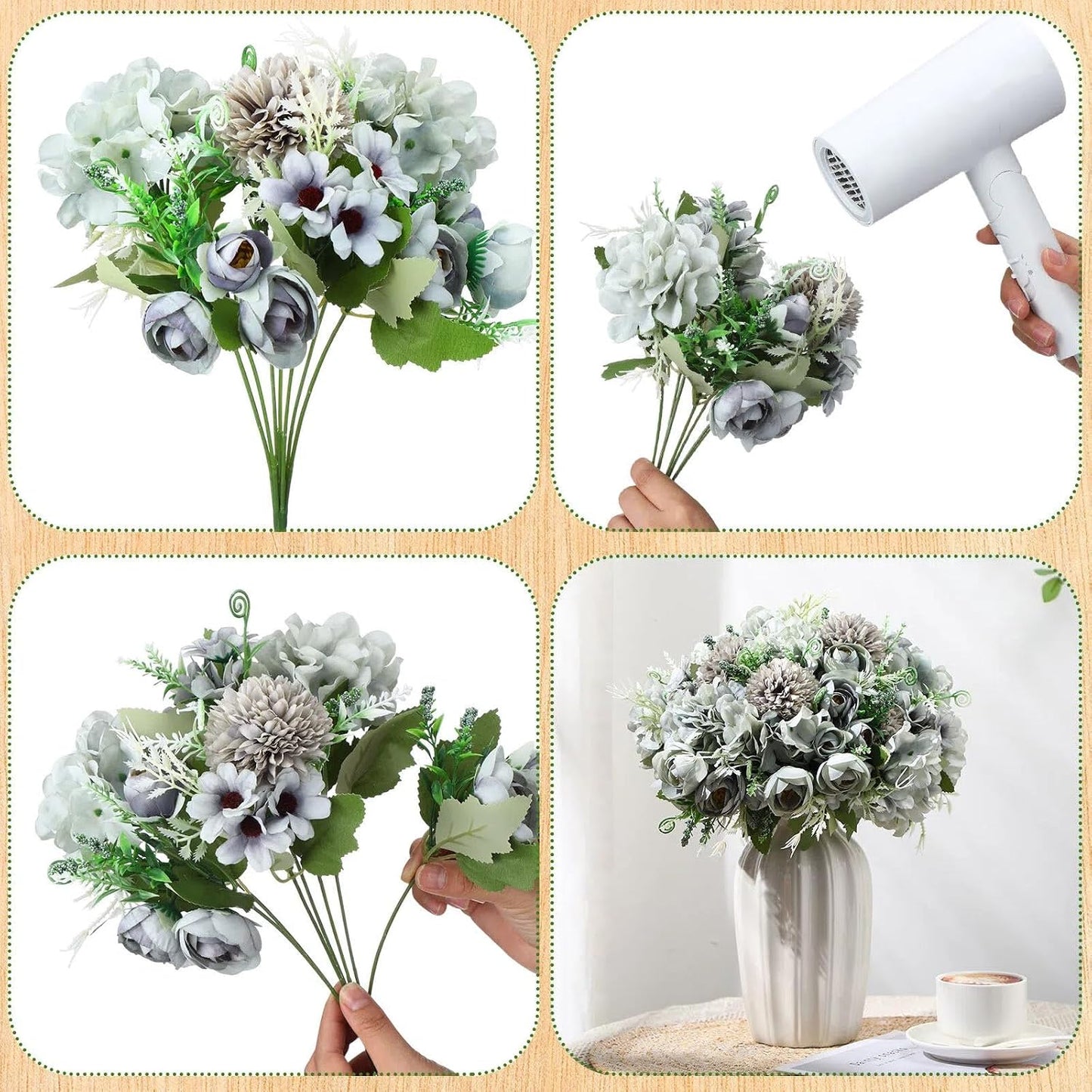 Peonies Artificial Flowers Faux Roses Silk Flowers Hydrangea Artificial Bouquet for Wedding Table Centerpiece Floral Vase Home Office Bridal Decor(Blue,12 Bundles)