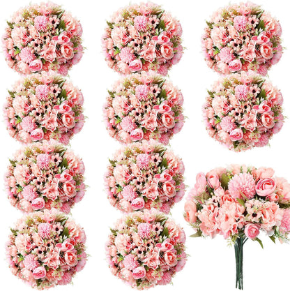 Peonies Artificial Flowers Faux Roses Silk Flowers Hydrangea Artificial Bouquet for Wedding Table Centerpiece Floral Vase Home Office Bridal Decor(Blue,12 Bundles)