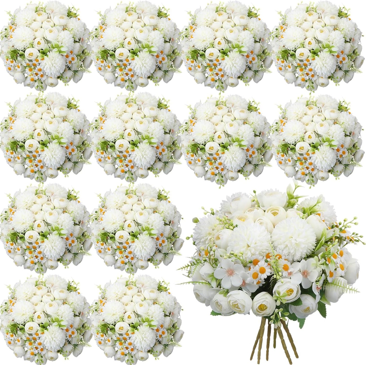Peonies Artificial Flowers Faux Roses Silk Flowers Hydrangea Artificial Bouquet for Wedding Table Centerpiece Floral Vase Home Office Bridal Decor(Blue,12 Bundles)