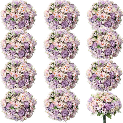 Peonies Artificial Flowers Faux Roses Silk Flowers Hydrangea Artificial Bouquet for Wedding Table Centerpiece Floral Vase Home Office Bridal Decor(Blue,12 Bundles)