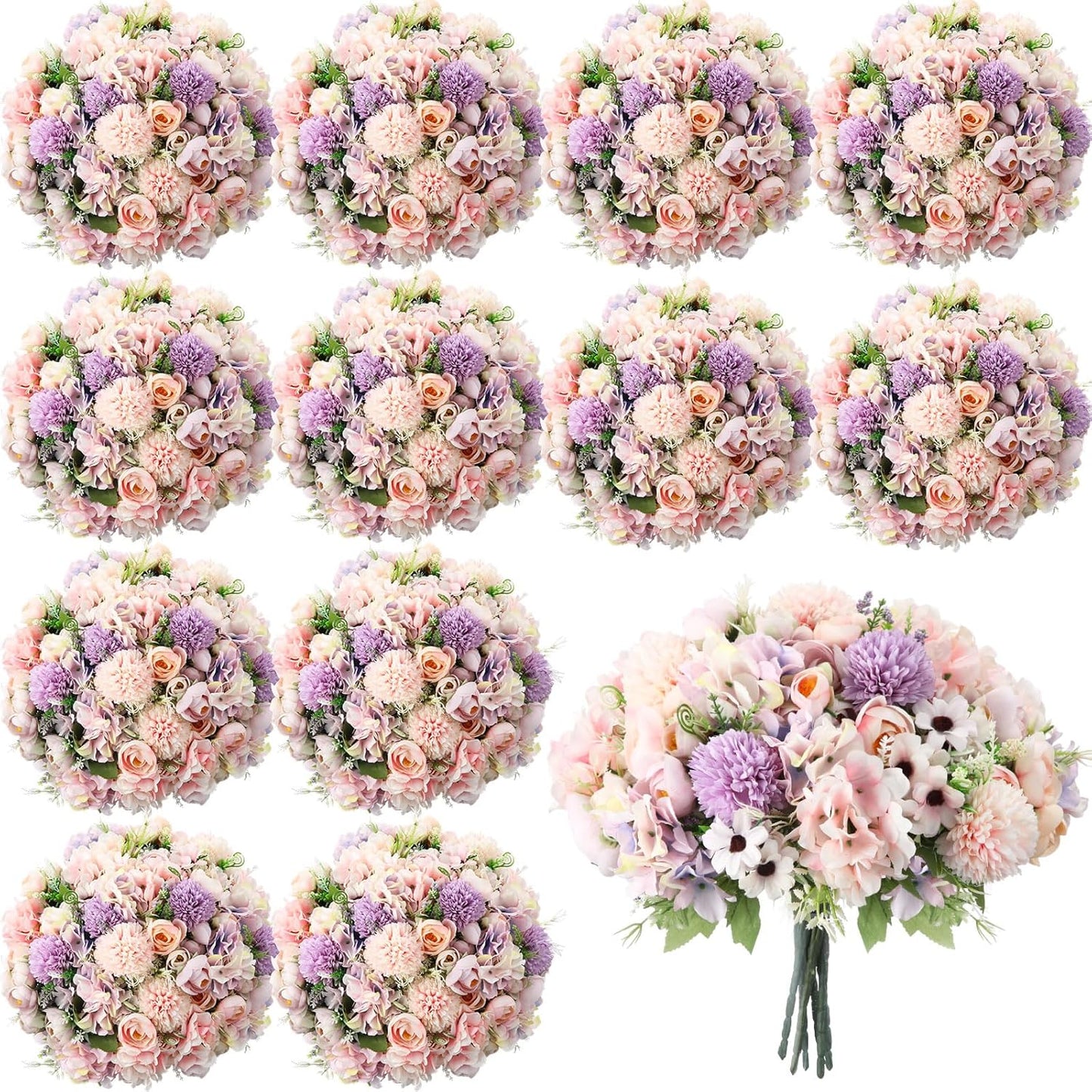 Peonies Artificial Flowers Faux Roses Silk Flowers Hydrangea Artificial Bouquet for Wedding Table Centerpiece Floral Vase Home Office Bridal Decor(Blue,12 Bundles)