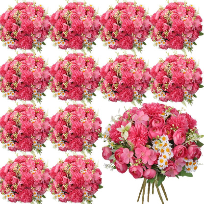 Peonies Artificial Flowers Faux Roses Silk Flowers Hydrangea Artificial Bouquet for Wedding Table Centerpiece Floral Vase Home Office Bridal Decor(Blue,12 Bundles)