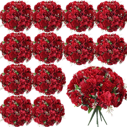 Peonies Artificial Flowers Faux Roses Silk Flowers Hydrangea Artificial Bouquet for Wedding Table Centerpiece Floral Vase Home Office Bridal Decor(Blue,12 Bundles)