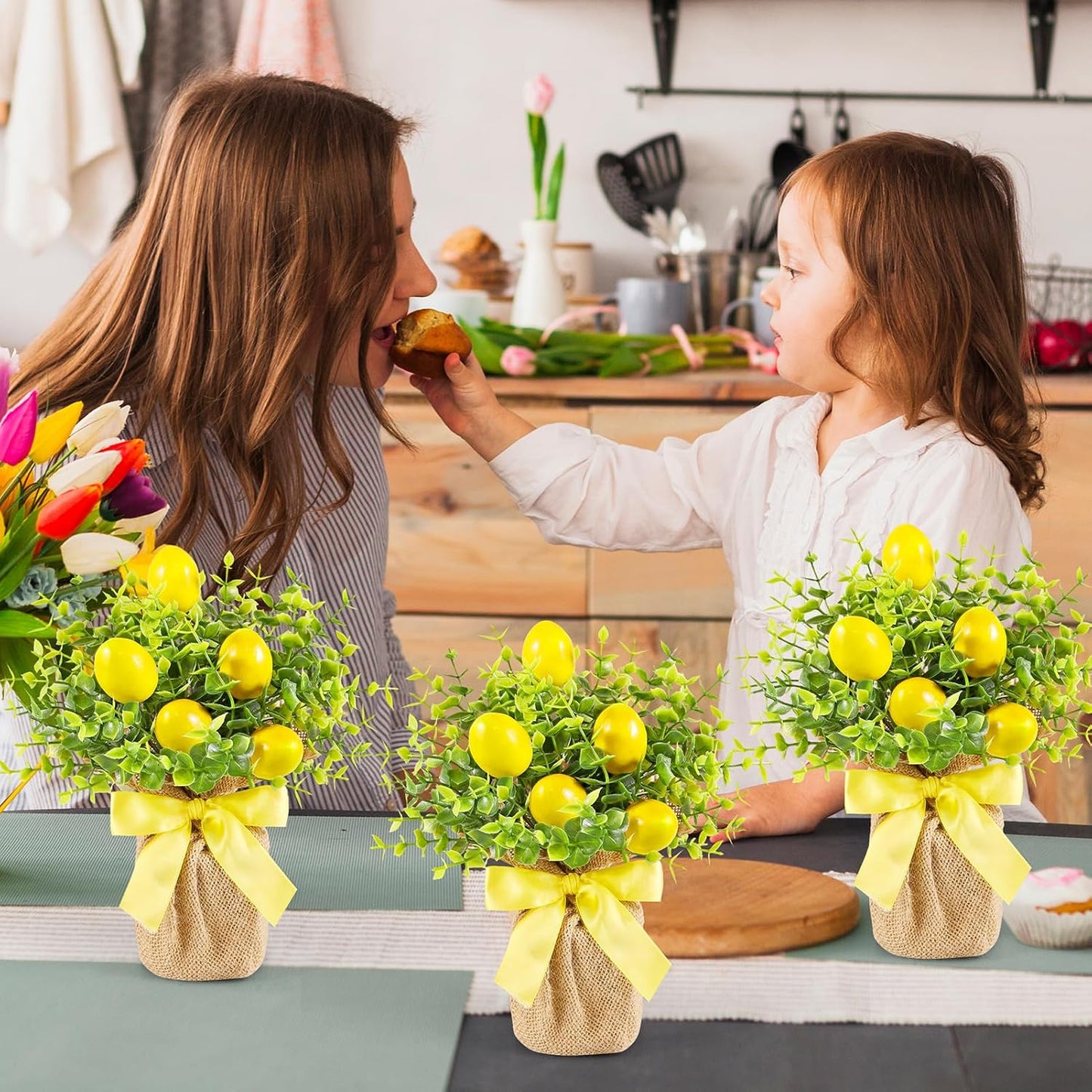 3 Pack Artificial Potted Lemon Flowers Plastic Faux Lemons in Small Burlap Bag Vases Fake Lemons Potted Plants for Spring Summer Home Farmhouse Office Kitchen Indoor Outdoor Table Decoration