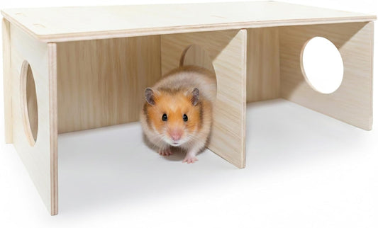 Hamster Peep Tunnel, 2-Chamber Wooden Hamster Hideout, Water-Resistant Platform for Dwarf Hamsters and Small Pets, 8.3" x 4.3" x 3.1"