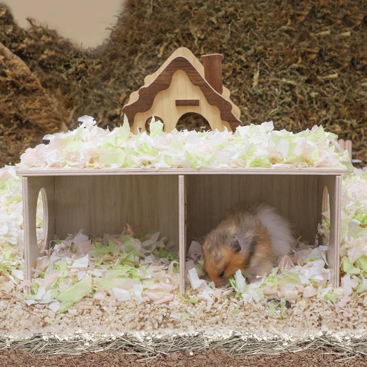 Hamster Peep Tunnel, 2-Chamber Wooden Hamster Hideout, Water-Resistant Platform for Dwarf Hamsters and Small Pets, 8.3" x 4.3" x 3.1"