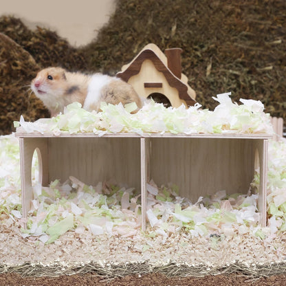 Hamster Peep Tunnel, 2-Chamber Wooden Hamster Hideout, Water-Resistant Platform for Dwarf Hamsters and Small Pets, 8.3" x 4.3" x 3.1"
