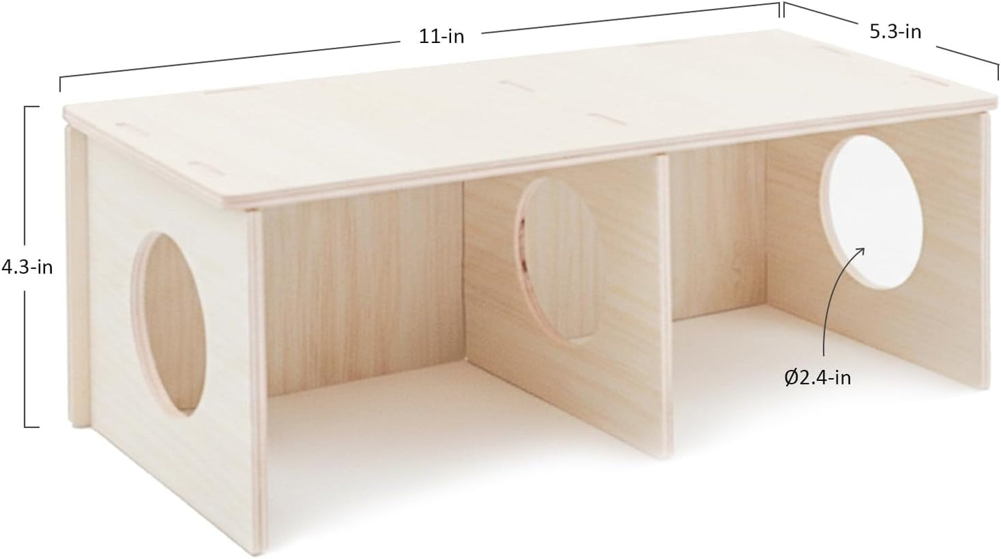 Hamster Peep Tunnel, 2-Chamber Wooden Hamster Hideout, Water-Resistant Platform for Dwarf Hamsters and Small Pets, 8.3" x 4.3" x 3.1"