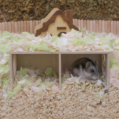 Hamster Peep Tunnel, 2-Chamber Wooden Hamster Hideout, Water-Resistant Platform for Dwarf Hamsters and Small Pets, 8.3" x 4.3" x 3.1"