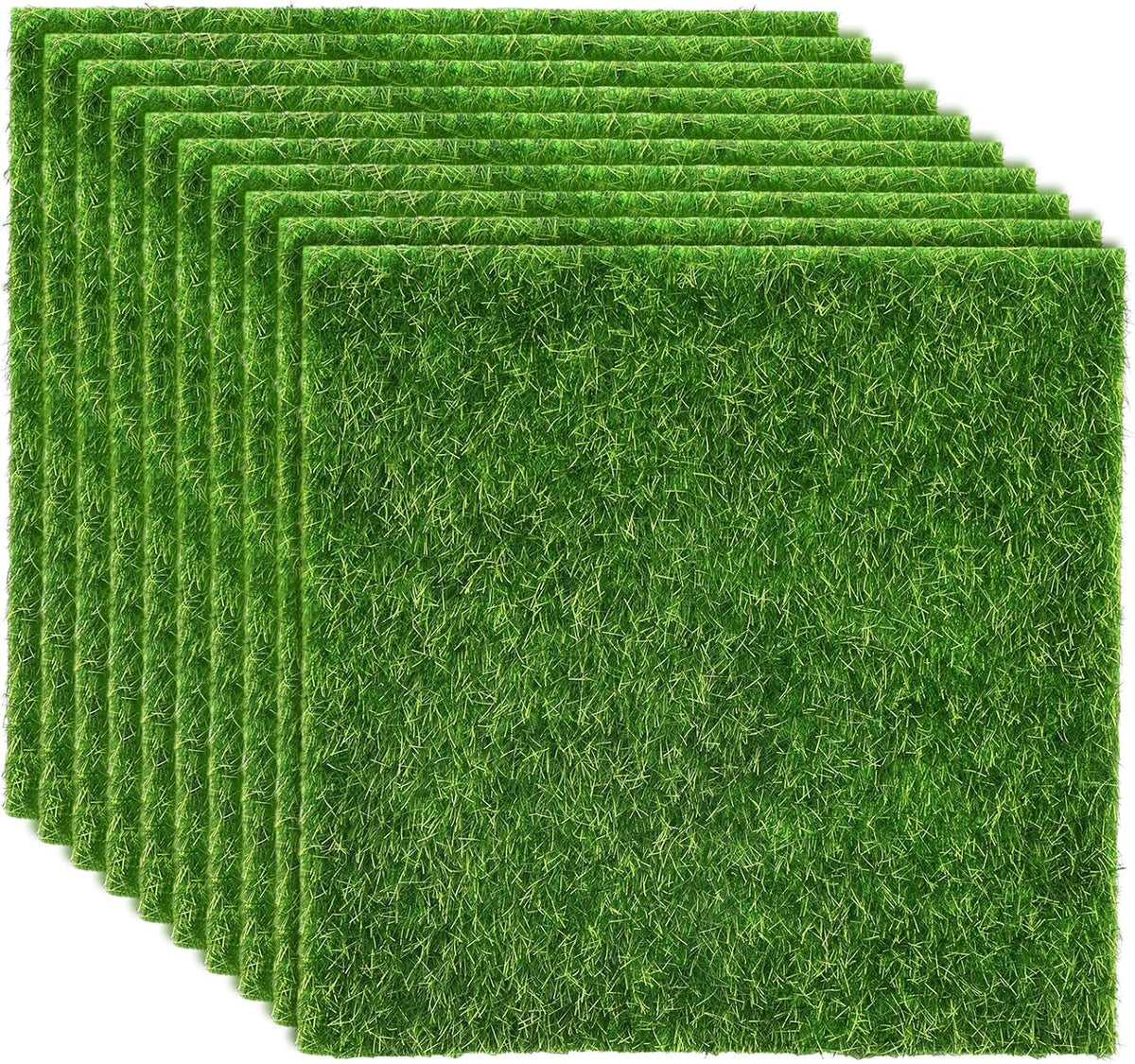 10 Packs 6" x 6" Fake Grass Decor, Artificial Grass for Crafts