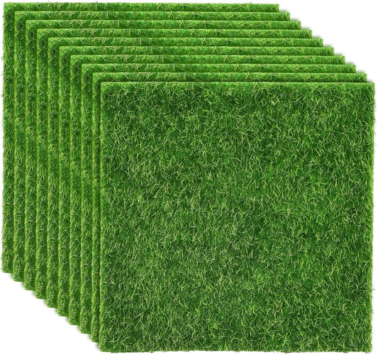 10 Packs 6" x 6" Fake Grass Decor, Artificial Grass for Crafts
