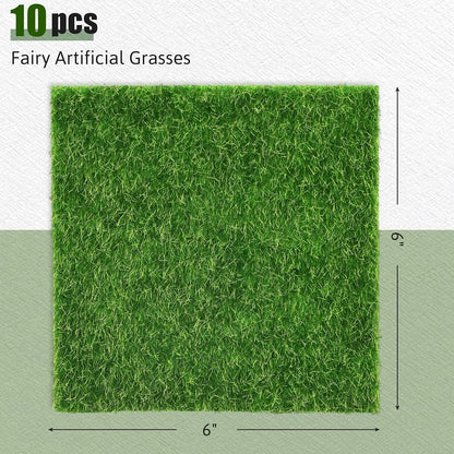 10 Packs 6" x 6" Fake Grass Decor, Artificial Grass for Crafts