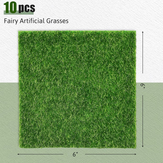 10 Packs 6" x 6" Fake Grass Decor, Artificial Grass for Crafts