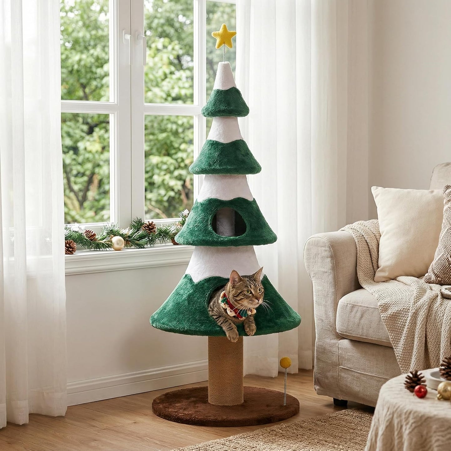 Cat Tree, 62" Cat Tower with Heavy Duty Base and Scratching Posts, Multi-Level Plant-Like Cat Furniture, Sisal Cat Scratcher & Cozy Cat Condo, a Holiday Favorite for Indoor Cats,Green