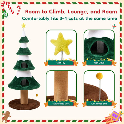 Cat Tree, 62" Cat Tower with Heavy Duty Base and Scratching Posts, Multi-Level Plant-Like Cat Furniture, Sisal Cat Scratcher & Cozy Cat Condo, a Holiday Favorite for Indoor Cats,Green