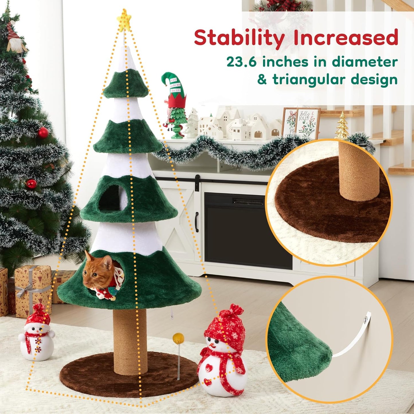Cat Tree, 62" Cat Tower with Heavy Duty Base and Scratching Posts, Multi-Level Plant-Like Cat Furniture, Sisal Cat Scratcher & Cozy Cat Condo, a Holiday Favorite for Indoor Cats,Green
