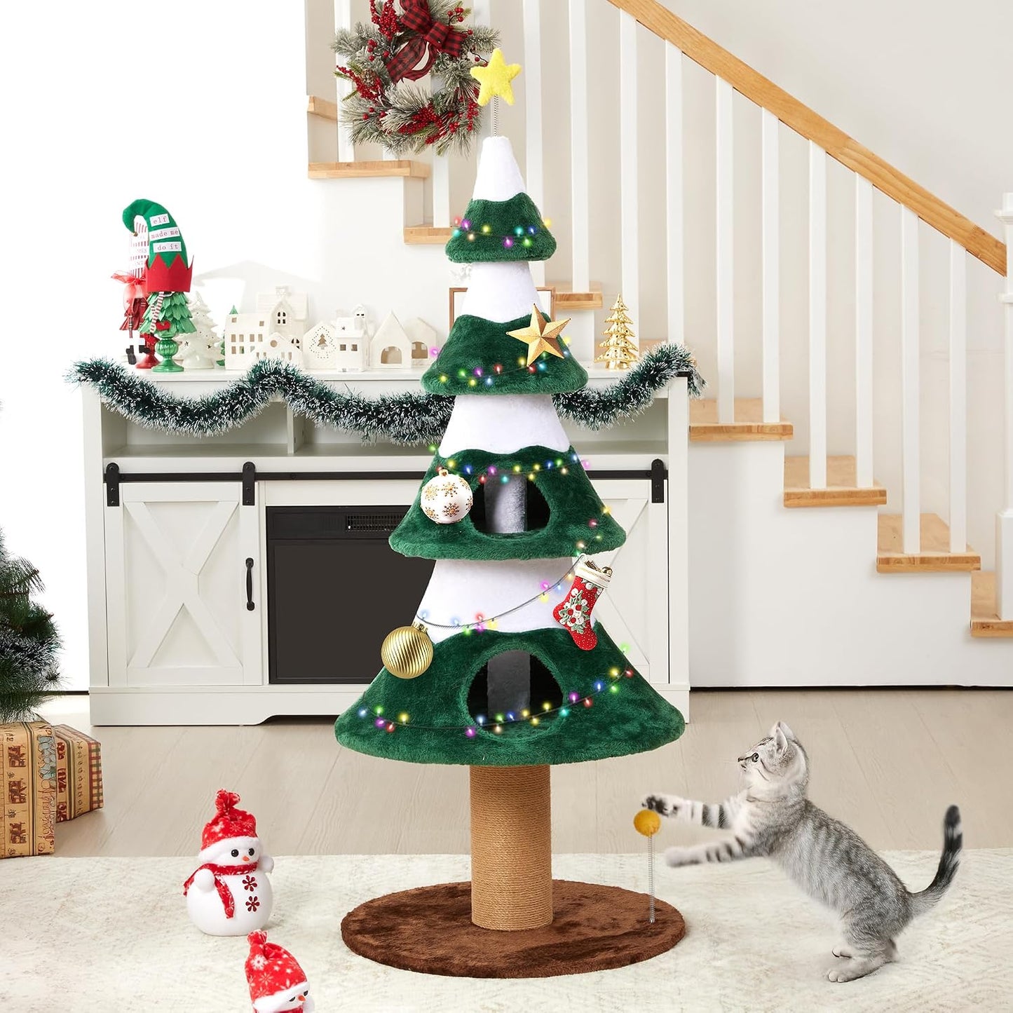 Cat Tree, 62" Cat Tower with Heavy Duty Base and Scratching Posts, Multi-Level Plant-Like Cat Furniture, Sisal Cat Scratcher & Cozy Cat Condo, a Holiday Favorite for Indoor Cats,Green