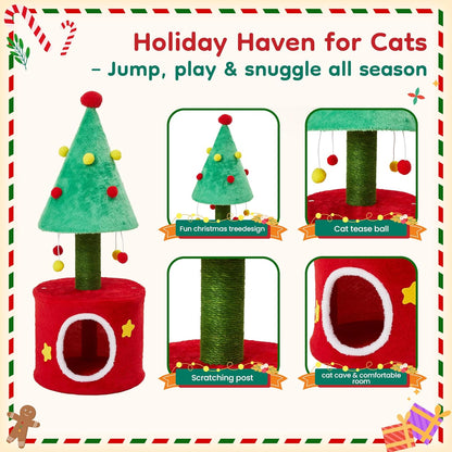 Cat Tree, 62" Cat Tower with Heavy Duty Base and Scratching Posts, Multi-Level Plant-Like Cat Furniture, Sisal Cat Scratcher & Cozy Cat Condo, a Holiday Favorite for Indoor Cats,Green