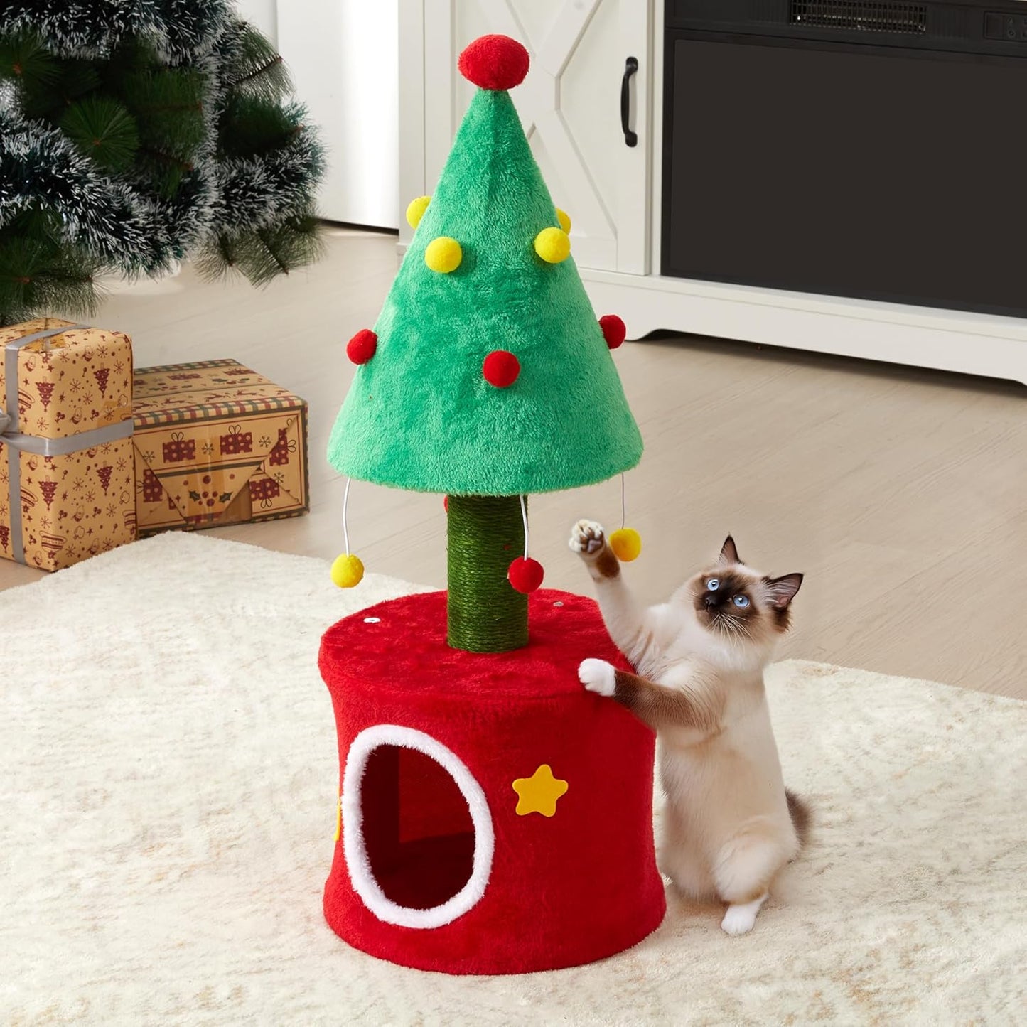 Cat Tree, 62" Cat Tower with Heavy Duty Base and Scratching Posts, Multi-Level Plant-Like Cat Furniture, Sisal Cat Scratcher & Cozy Cat Condo, a Holiday Favorite for Indoor Cats,Green