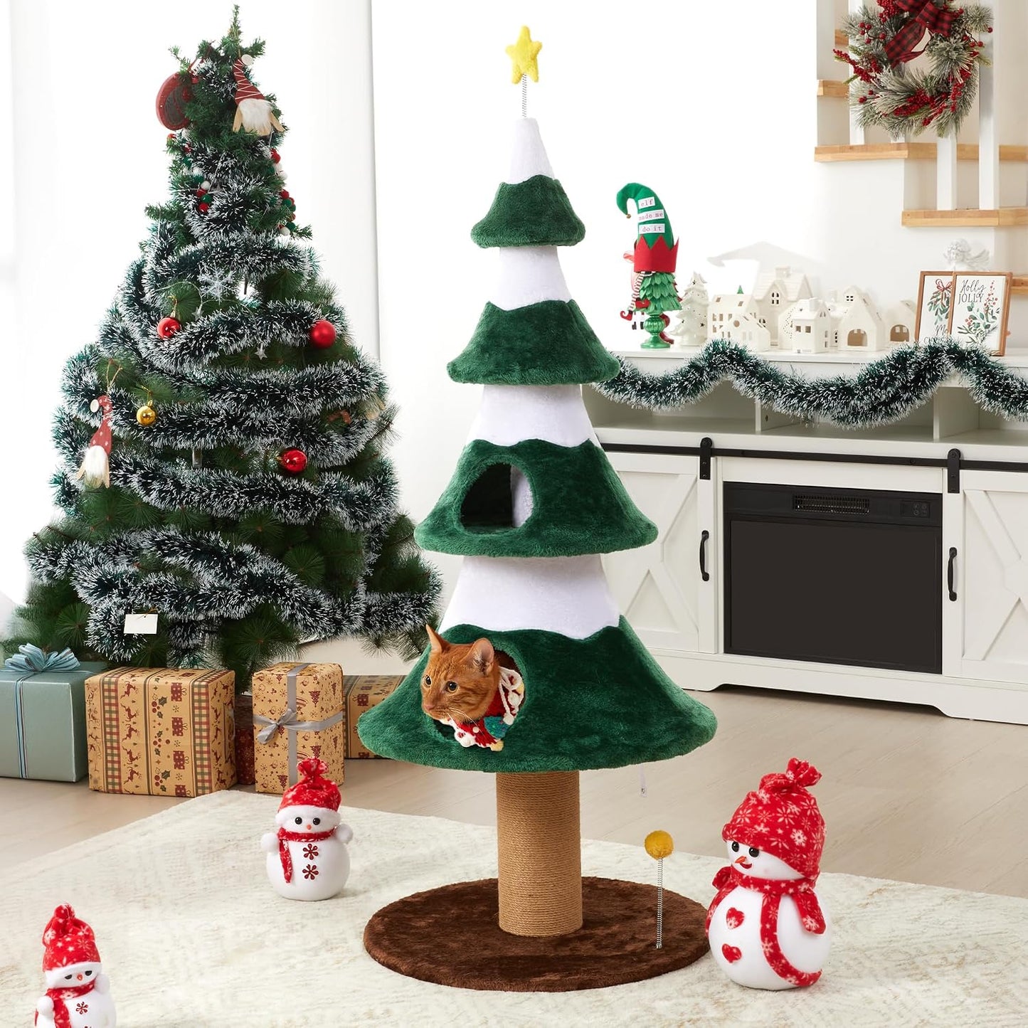 Cat Tree, 62" Cat Tower with Heavy Duty Base and Scratching Posts, Multi-Level Plant-Like Cat Furniture, Sisal Cat Scratcher & Cozy Cat Condo, a Holiday Favorite for Indoor Cats,Green