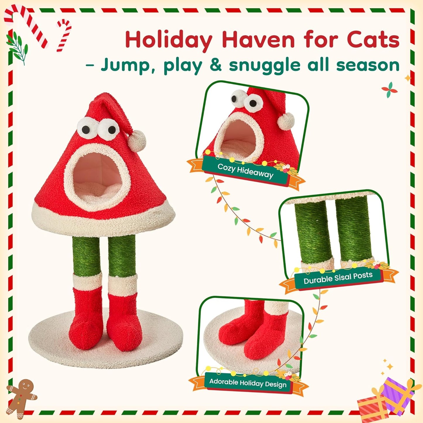 Cat Tree, 62" Cat Tower with Heavy Duty Base and Scratching Posts, Multi-Level Plant-Like Cat Furniture, Sisal Cat Scratcher & Cozy Cat Condo, a Holiday Favorite for Indoor Cats,Green