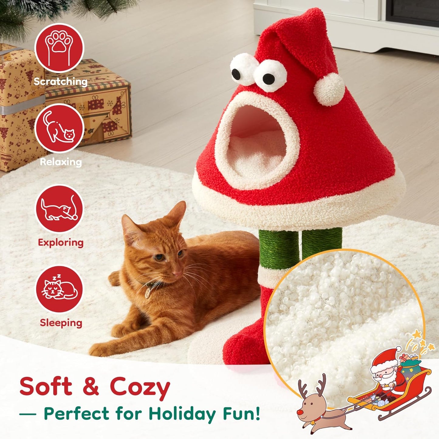 Cat Tree, 62" Cat Tower with Heavy Duty Base and Scratching Posts, Multi-Level Plant-Like Cat Furniture, Sisal Cat Scratcher & Cozy Cat Condo, a Holiday Favorite for Indoor Cats,Green