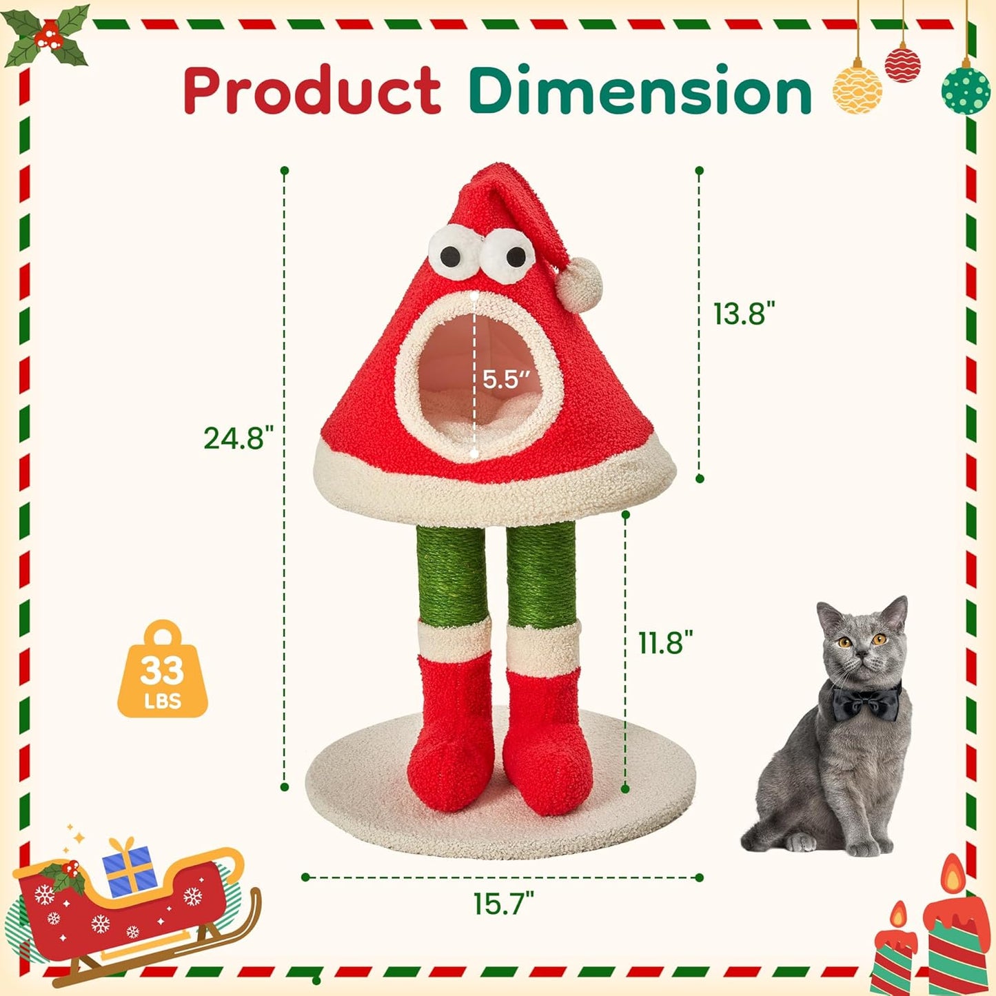 Cat Tree, 62" Cat Tower with Heavy Duty Base and Scratching Posts, Multi-Level Plant-Like Cat Furniture, Sisal Cat Scratcher & Cozy Cat Condo, a Holiday Favorite for Indoor Cats,Green