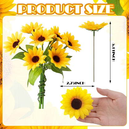 50 Pcs Mini Artificial Sunflower Heads with Iron Stems for Home Party Decoration Wedding Decor, Bride Holding Flowers Centerpieces Wreath Garden DIY Art Decor Crafts (1.5 Inch)