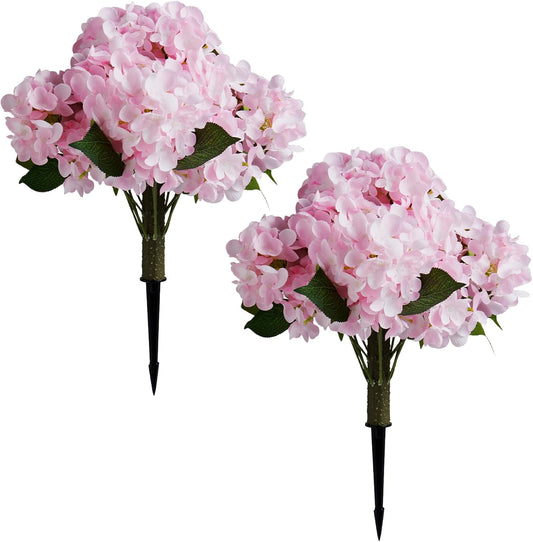Artificial Hydrangea Flowers with Spikes, 2 Pack 20 Inch Tall Realistic Fake Hydrangea Silk Flowers for Office Home Party Wedding Outdoor Garden Patio Yard Planter Decor (Light Pink)