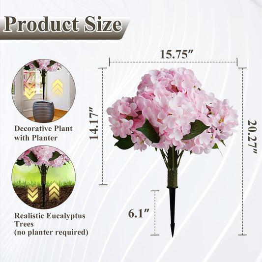 Artificial Hydrangea Flowers with Spikes, 2 Pack 20 Inch Tall Realistic Fake Hydrangea Silk Flowers for Office Home Party Wedding Outdoor Garden Patio Yard Planter Decor (Light Pink)