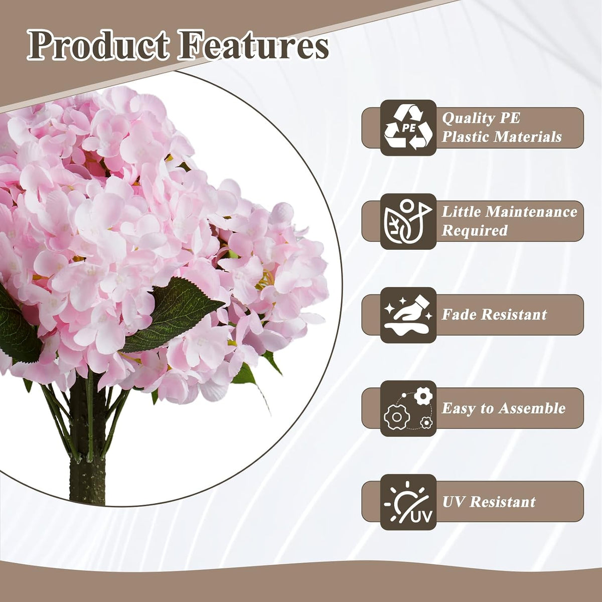 Artificial Hydrangea Flowers with Spikes, 2 Pack 20 Inch Tall Realistic Fake Hydrangea Silk Flowers for Office Home Party Wedding Outdoor Garden Patio Yard Planter Decor (Light Pink)