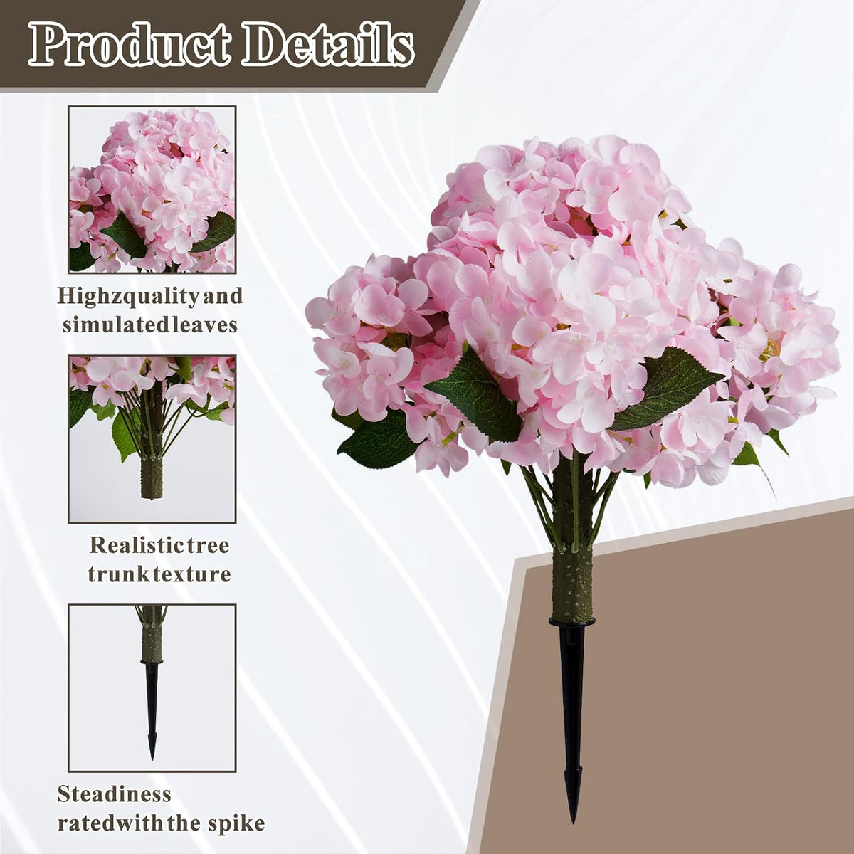 Artificial Hydrangea Flowers with Spikes, 2 Pack 20 Inch Tall Realistic Fake Hydrangea Silk Flowers for Office Home Party Wedding Outdoor Garden Patio Yard Planter Decor (Light Pink)