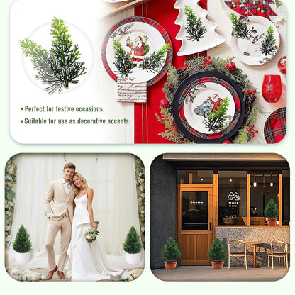 20 Inch (2 Pack), Artificial Cedar Topiary Plants, UV Resistant | Faux Pine Stems Shrubs Plastic Greenery, Outdoor Indoor Home Decor, Garden, Front Porch, Office, Restaurant & Holiday Party