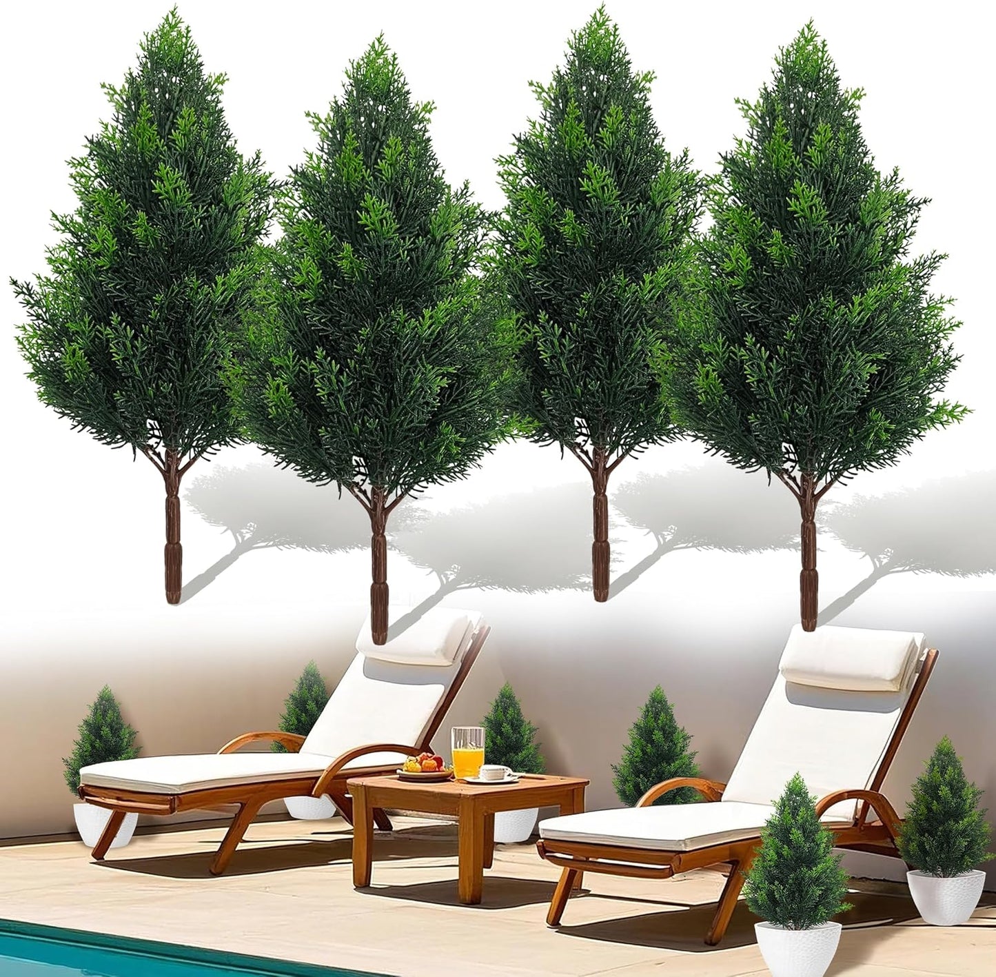 20 Inch (2 Pack), Artificial Cedar Topiary Plants, UV Resistant | Faux Pine Stems Shrubs Plastic Greenery, Outdoor Indoor Home Decor, Garden, Front Porch, Office, Restaurant & Holiday Party