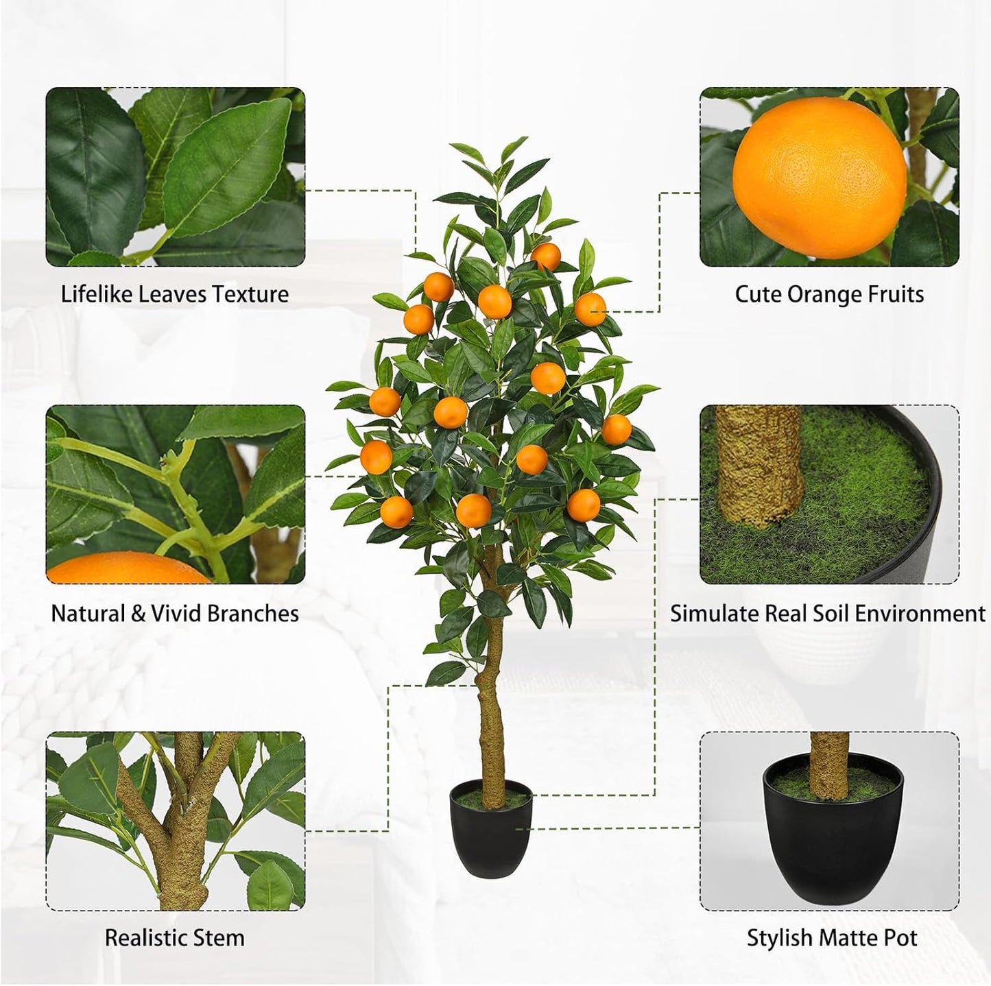 Artificial Orange Tree 4ft Fake Fruits Plant in Pot Large Fake Floor Plants Faux Trees Indoor Orange Decorations for Home Living Room Office