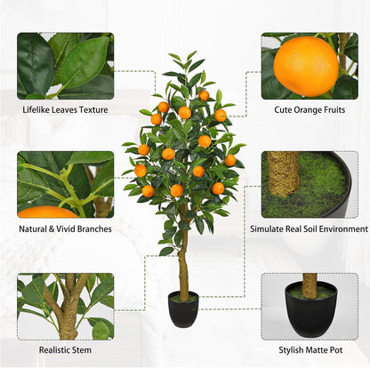 Artificial Orange Tree 4ft Fake Fruits Plant in Pot Large Fake Floor Plants Faux Trees Indoor Orange Decorations for Home Living Room Office