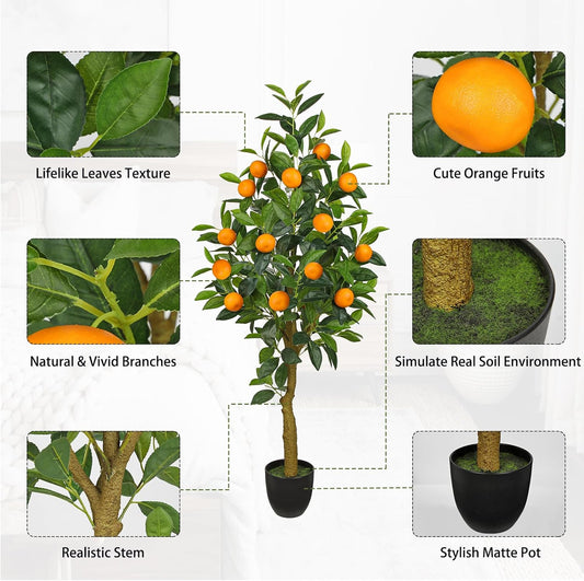 Artificial Orange Tree 4ft Fake Fruits Plant in Pot Large Fake Floor Plants Faux Trees Indoor Orange Decorations for Home Living Room Office