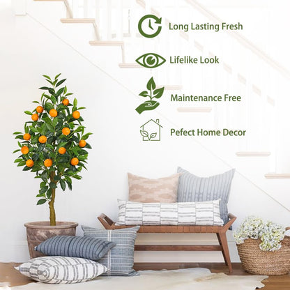 Artificial Orange Tree 4ft Fake Fruits Plant in Pot Large Fake Floor Plants Faux Trees Indoor Orange Decorations for Home Living Room Office