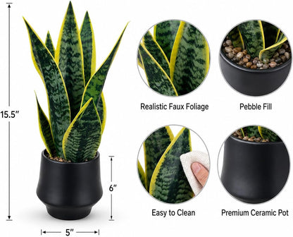 Artificial Snake Plant, Faux Sansevieria, Small Indoor Plant Decor