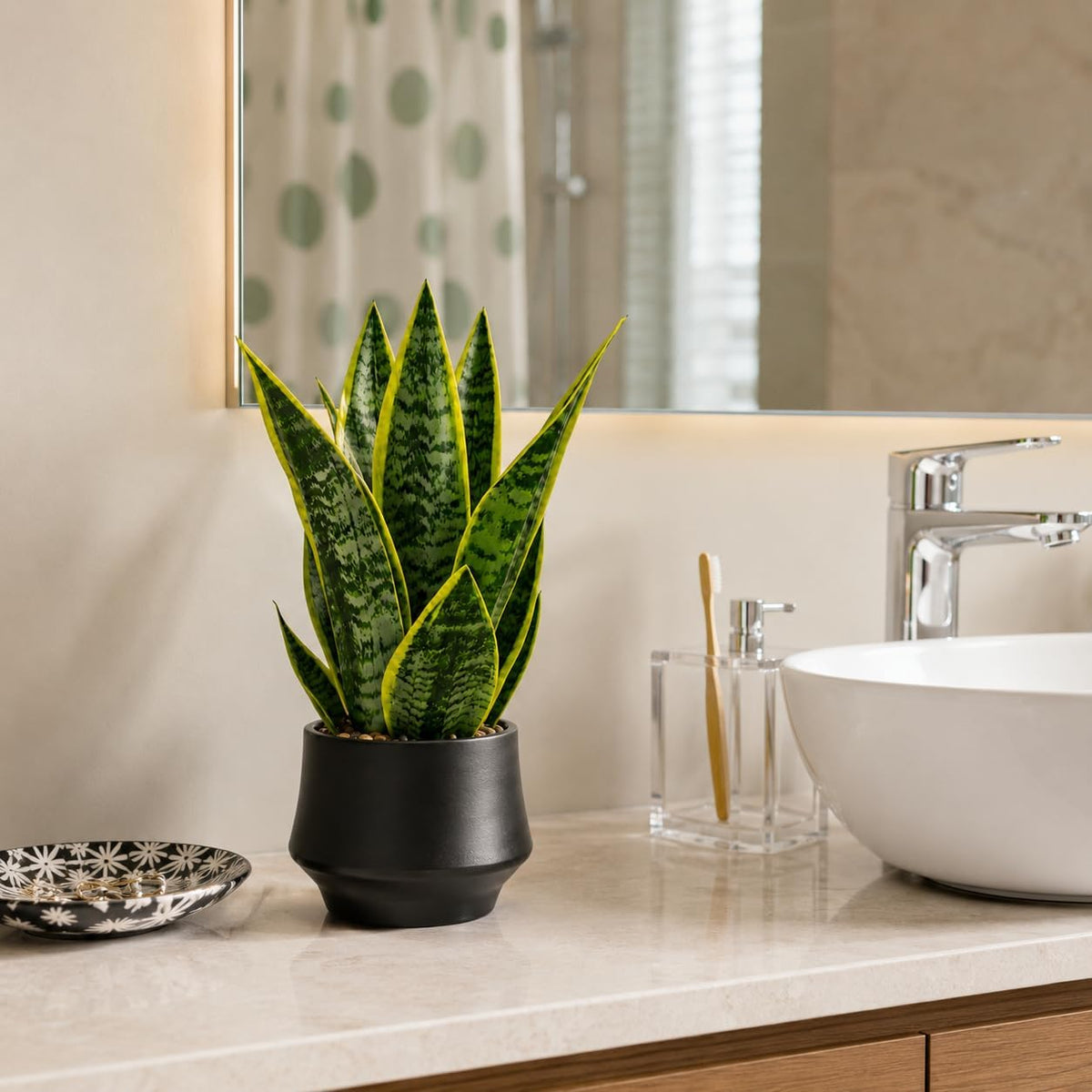 Artificial Snake Plant, Faux Sansevieria, Small Indoor Plant Decor