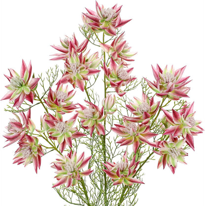 3Pcs Pink Artificial Flowers Silk 26.3" Fake Protea Flower with Long Stem Faux Flowers Arrangement Branch with 6 Heads for DIY Wedding Party Centerpiece Floral Bouquets Table Home Decor