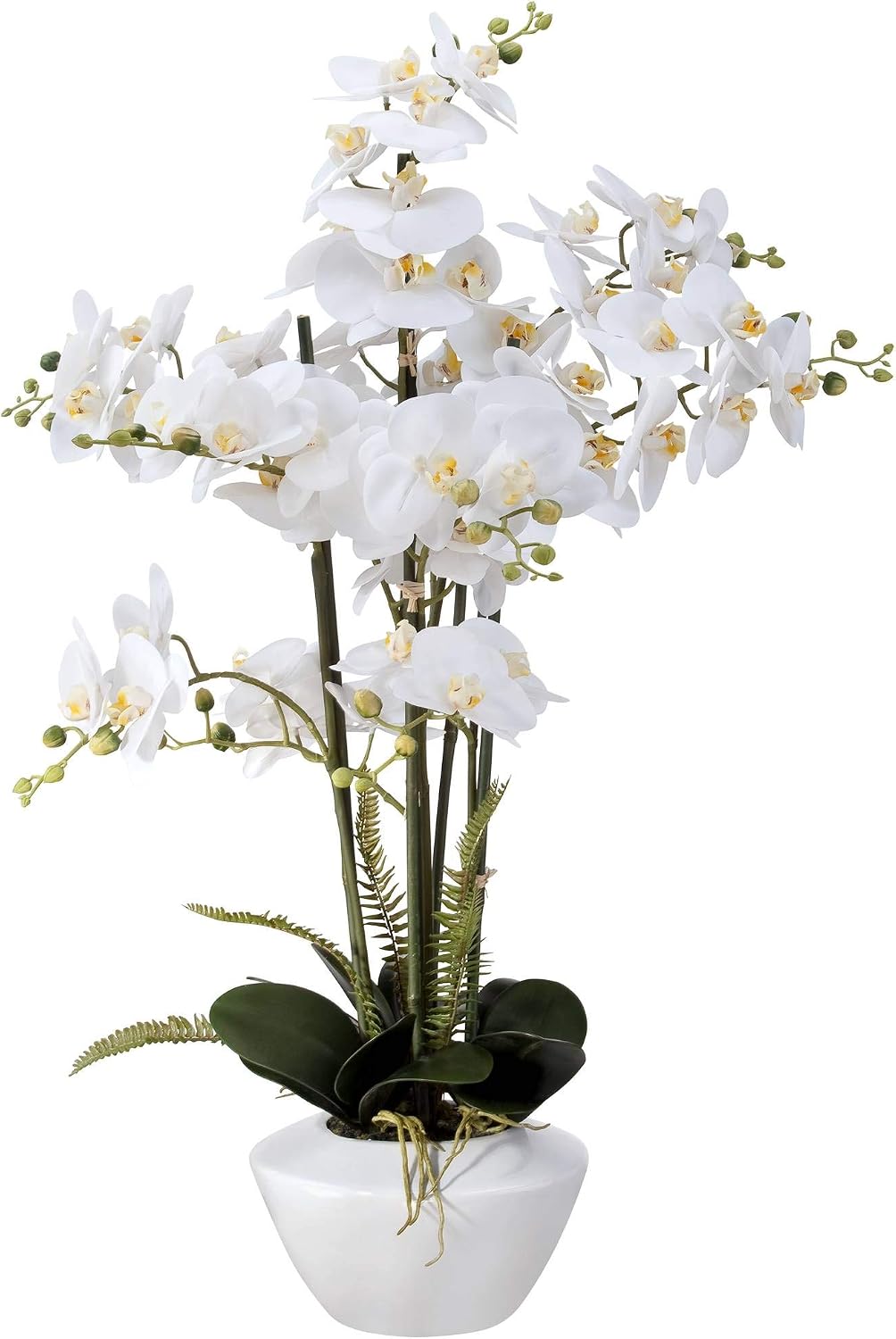 Potted Faux Artificial Flowers Arrangements Realistic White Phalaenopsis Orchid in White Ceramic Pot for Home Decoration Living Room Office Bedroom Bathroom Kitchen 29" High