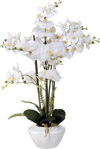 Potted Faux Artificial Flowers Arrangements Realistic White Phalaenopsis Orchid in White Ceramic Pot for Home Decoration Living Room Office Bedroom Bathroom Kitchen 29" High