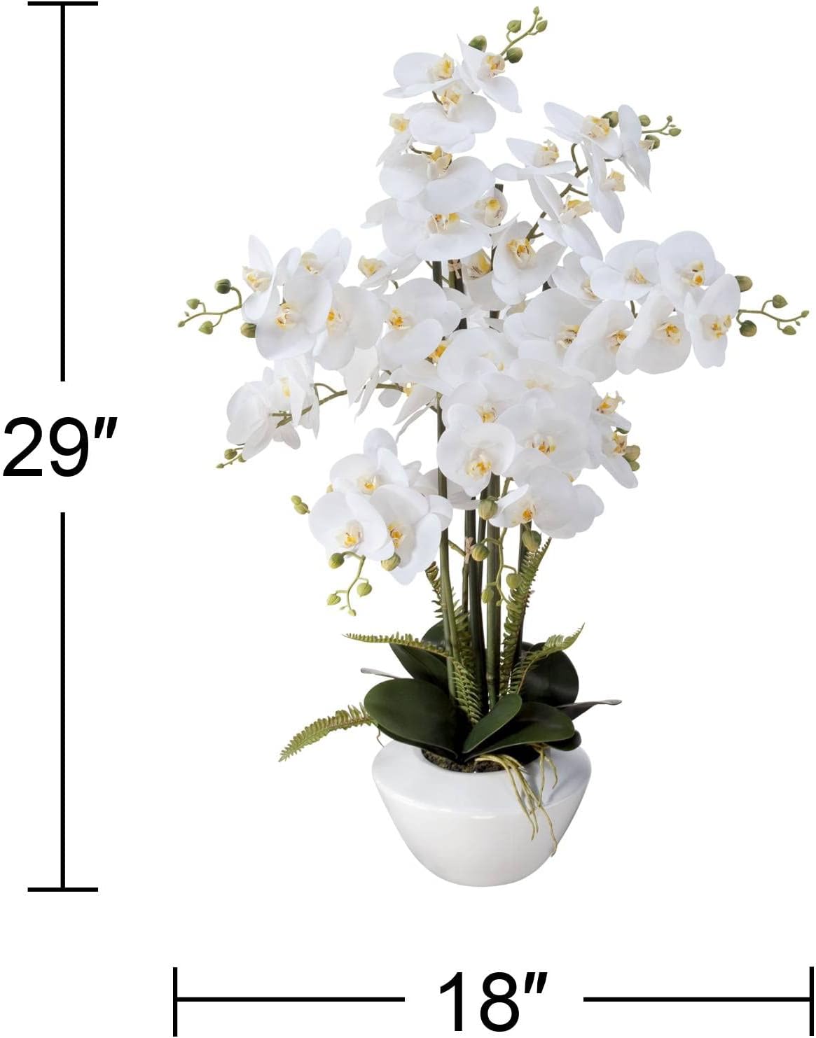 Potted Faux Artificial Flowers Arrangements Realistic White Phalaenopsis Orchid in White Ceramic Pot for Home Decoration Living Room Office Bedroom Bathroom Kitchen 29" High