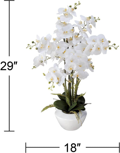 Potted Faux Artificial Flowers Arrangements Realistic White Phalaenopsis Orchid in White Ceramic Pot for Home Decoration Living Room Office Bedroom Bathroom Kitchen 29" High