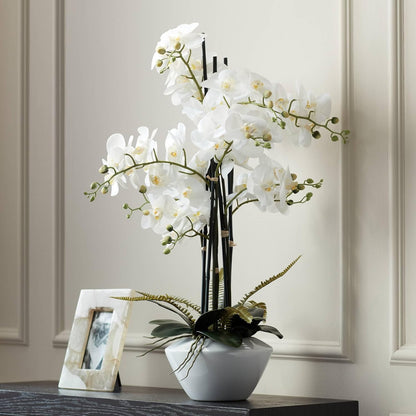 Potted Faux Artificial Flowers Arrangements Realistic White Phalaenopsis Orchid in White Ceramic Pot for Home Decoration Living Room Office Bedroom Bathroom Kitchen 29" High